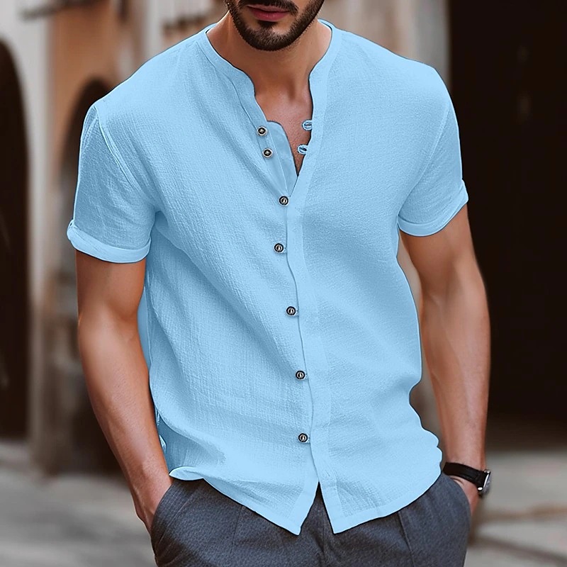 Men's Summer Casual Cotton & Linen Henley Shirt