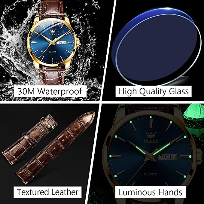 Biaotic@Men's Simple Watch with Day and Date, Stainless Steel Analog Quartz Watches for Men, Classic Luminous Hands Men's Dress Watches, Black/White/Blue Dial