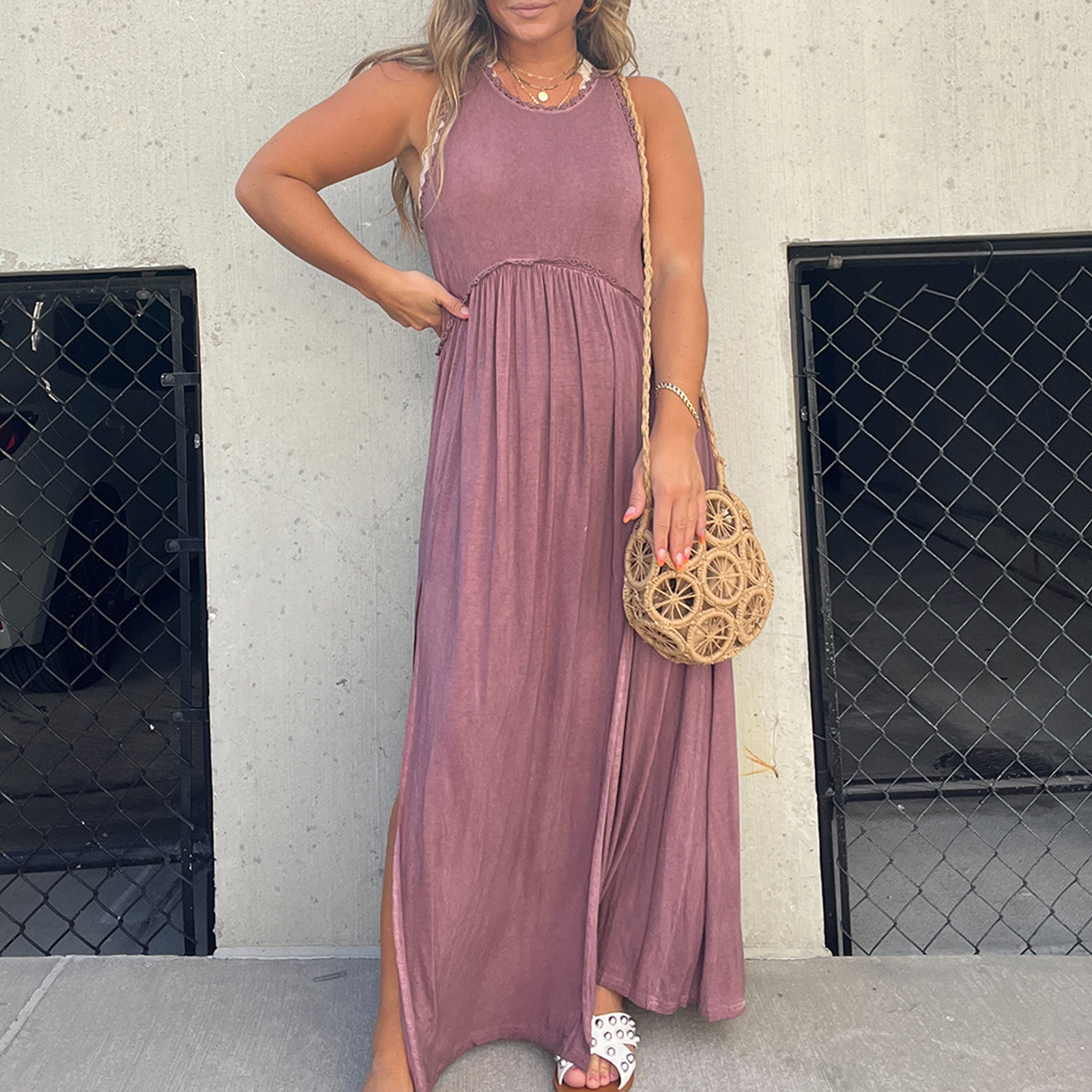 Slit Casual Simple Loose Maxi Dress 