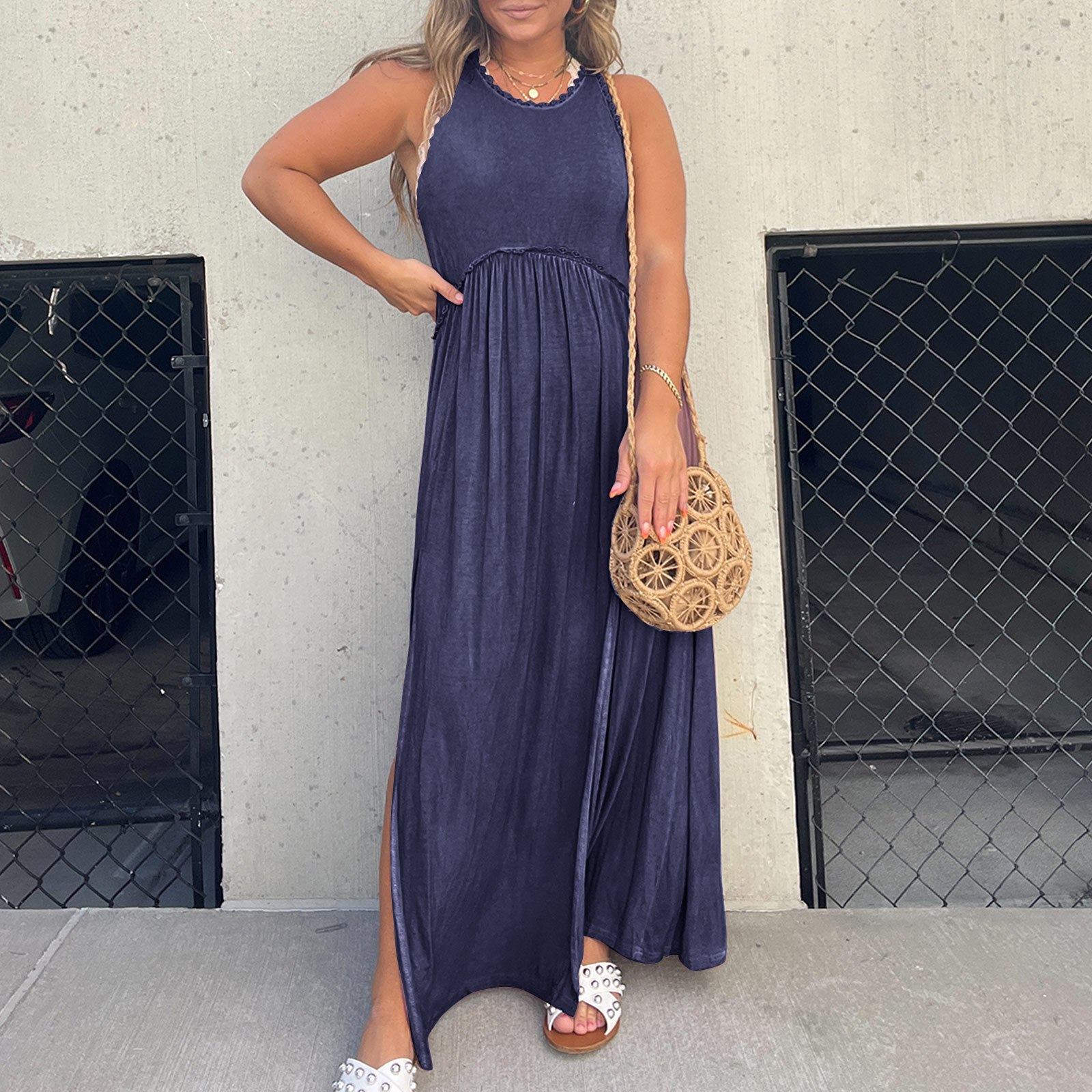 Slit Casual Simple Loose Maxi Dress 