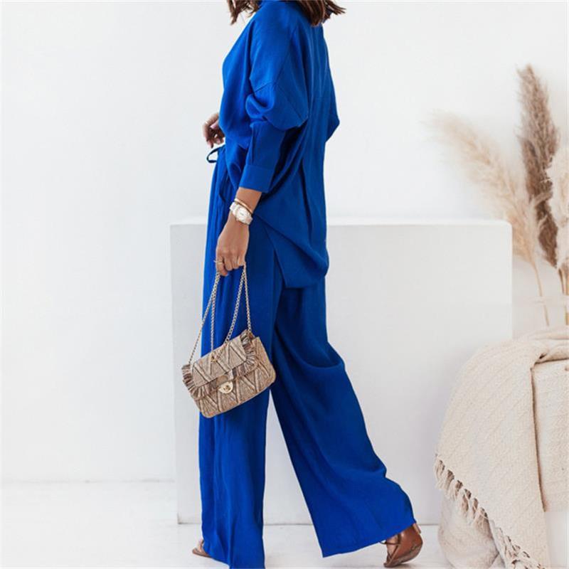 Loose Elastic Wrinkle Shirt Wide-legged Pants Casual Set