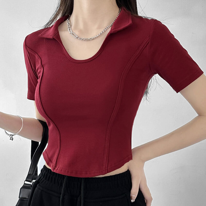 Slim Short U Neck Bottom T-Shirt