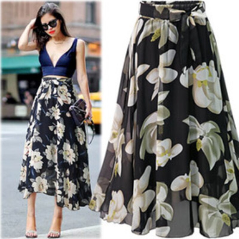 Women's Elegant Floral Chiffon Skirt
