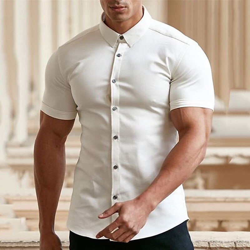 Chemise à manches courtes à boutons, sans repassage, pour hommes