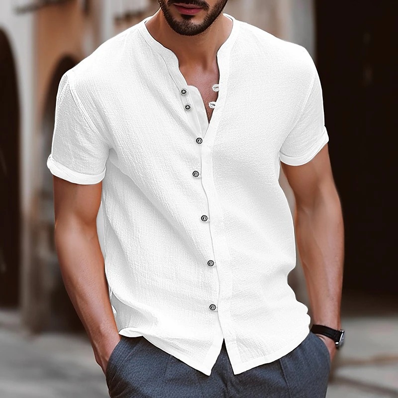 Men's Summer Casual Cotton & Linen Henley Shirt