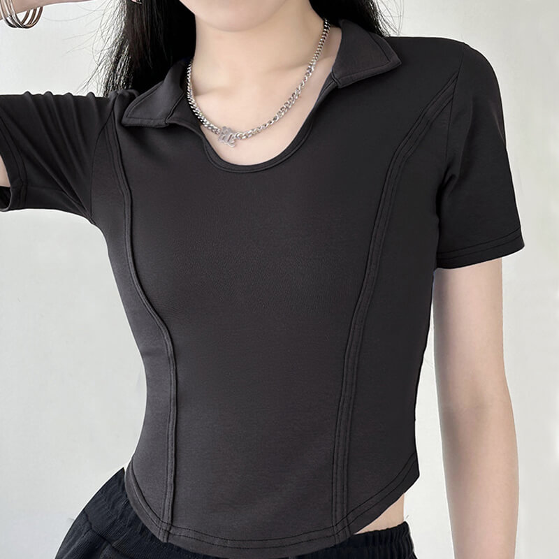 Slim Short U Neck Bottom T-Shirt