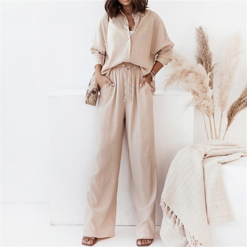 Loose Elastic Wrinkle Shirt Wide-legged Pants Casual Set