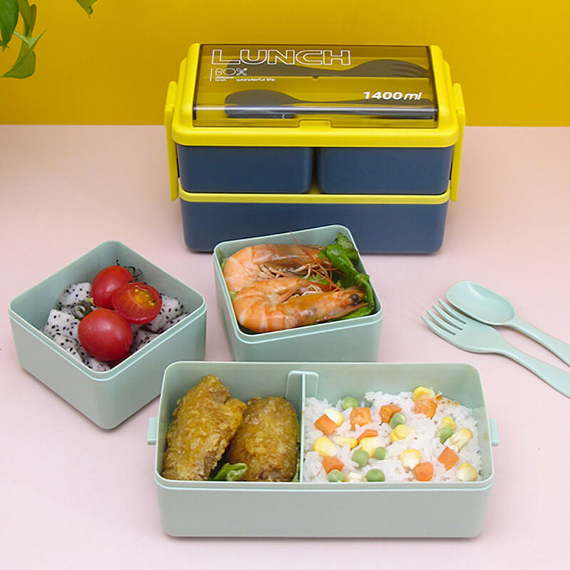 Double layer plastic lunch box microwave heatable