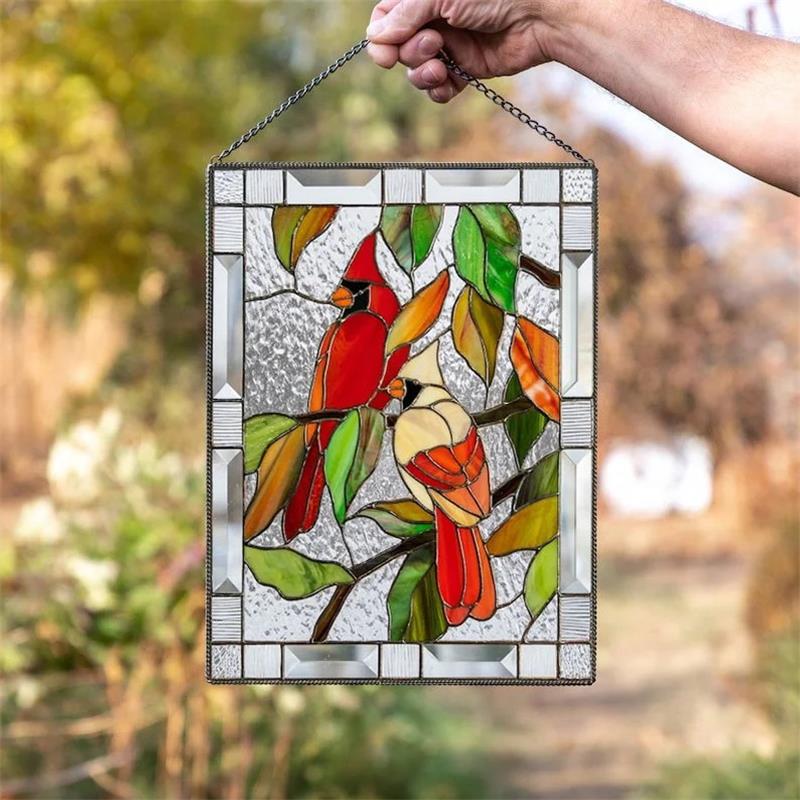 【Mother's Day Specials】Cardinal Stained Glass Window Panel（Glass Material）