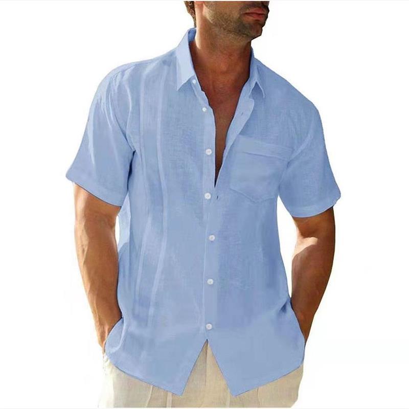 Chemise à manches courtes en coton et lin pour hommes