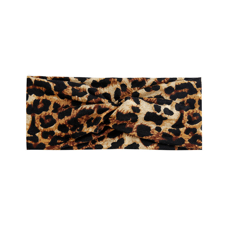 Leopard And Solid Color Yoga Wide Cross Twist Head Bands Elastic Hair Band For Women and Girls
