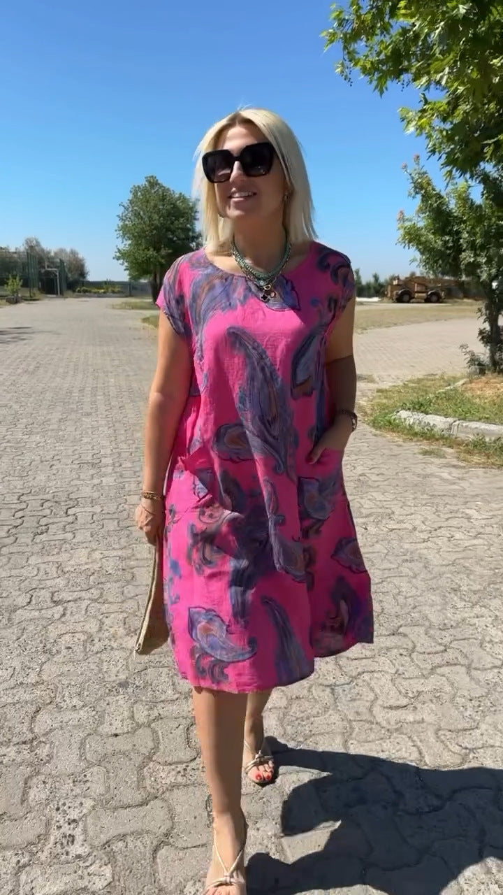 🥰Печатана рокля от лен и памук